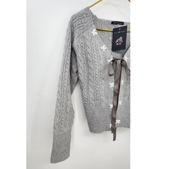 New NWT Miss Zhang Tie Front Grey Cardigan With Bow Detail Size Large - Picture 3 of 7